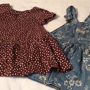 Overall jumper and polka dotted dress